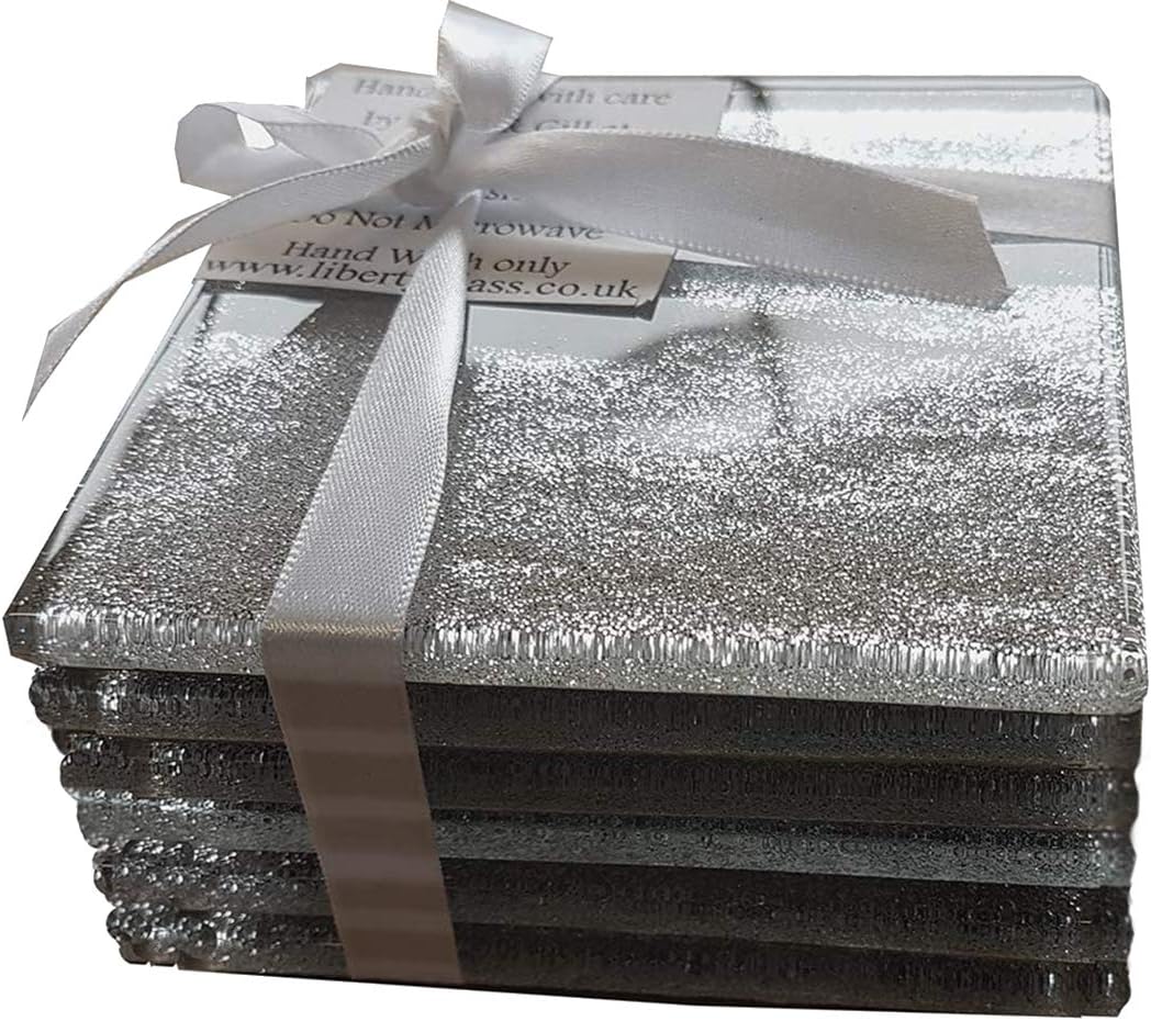 Fused Glass Silver Glitter Coasters set of 6