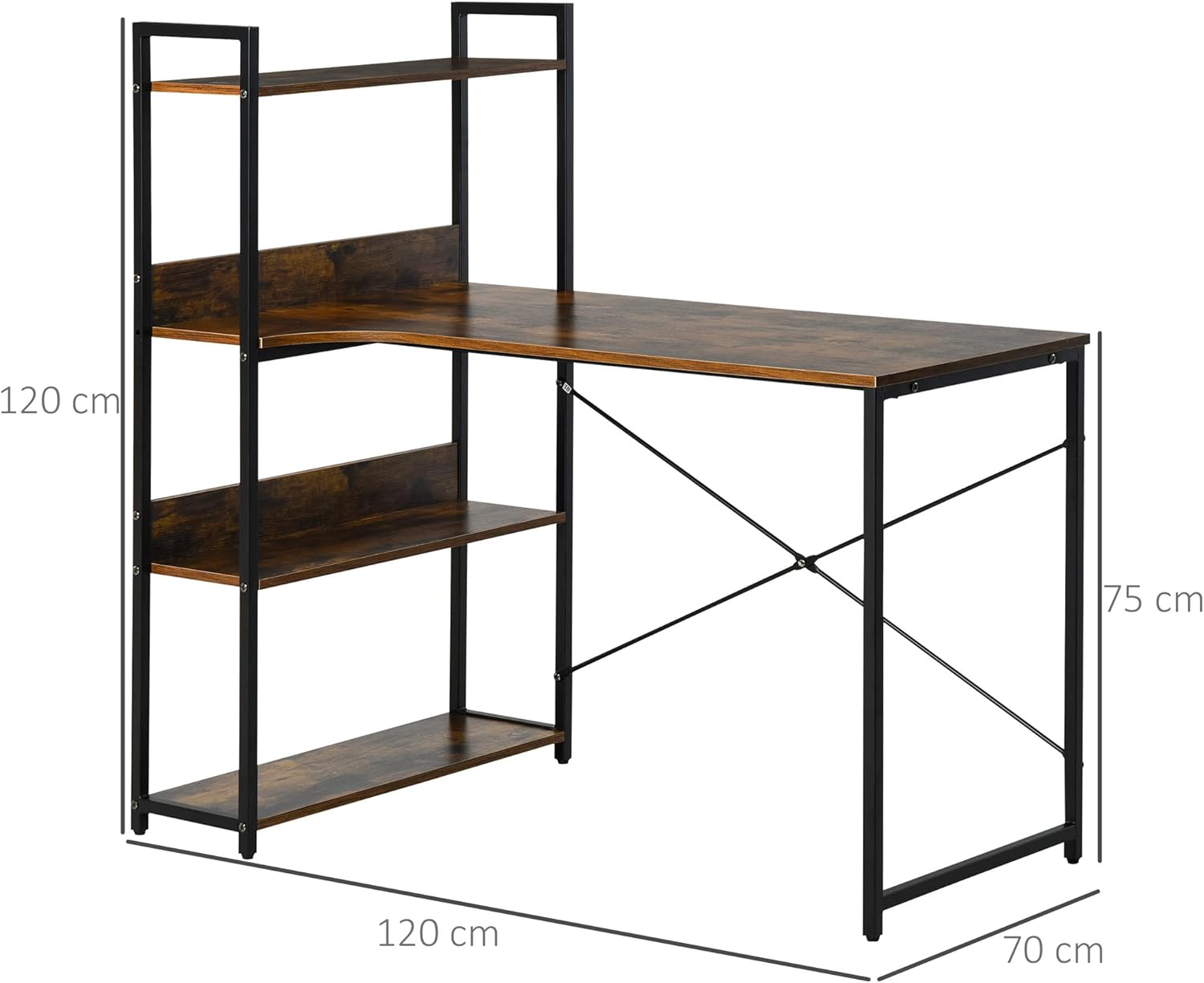 Buy Retro Industrial Computer Desk Home Office Table with 4Tier