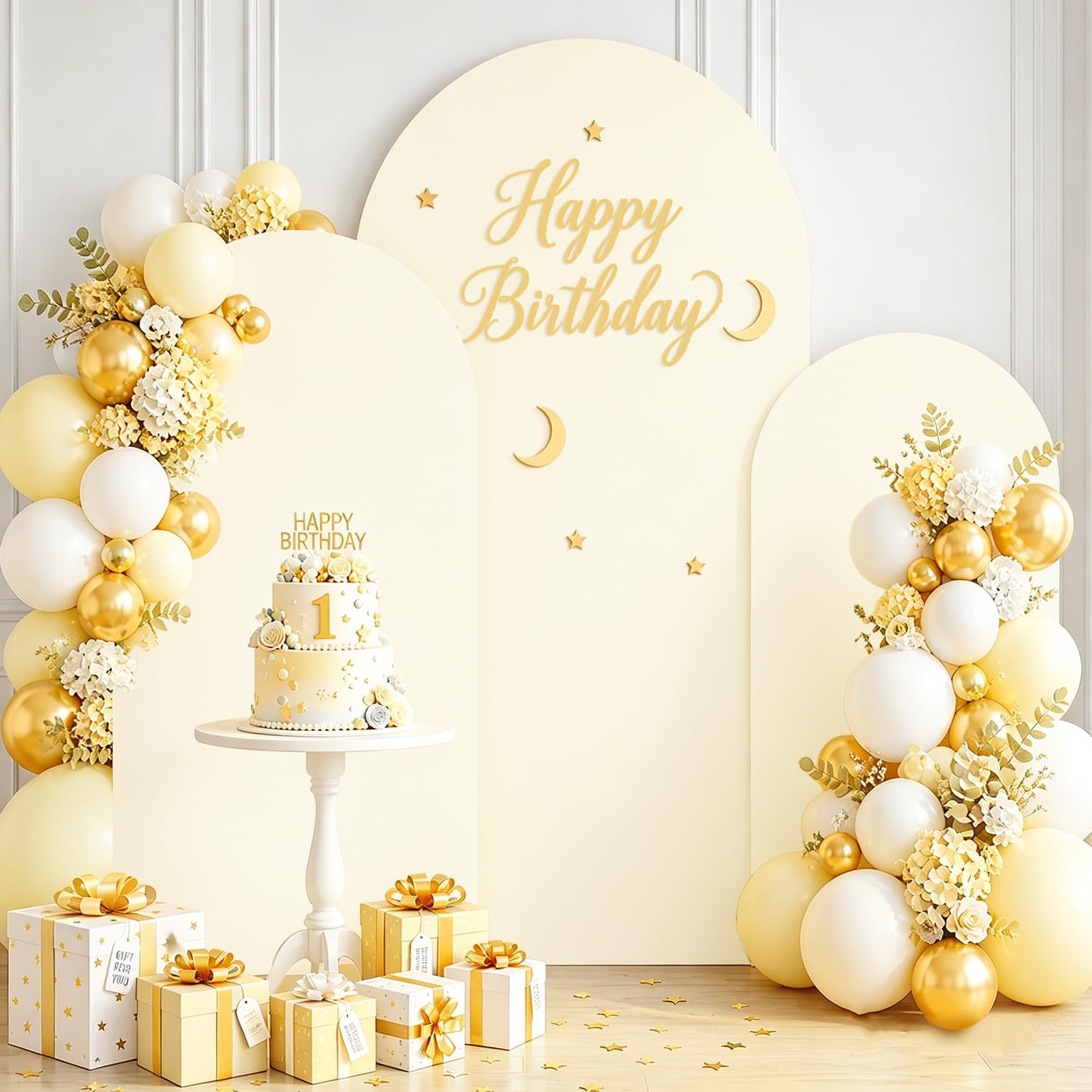 Set mit 3 Hochzeitsbögen, 1,8 m, 2 m, 2,2 m, Elfenbeinfarben, Bogenabdeckung, Chiara-Bogen-Hintergrund, Spandex, Bogenständer, Ballon-Bogenabdeckungen, dehnbarer Hintergrund für Hochzeitszeremonie