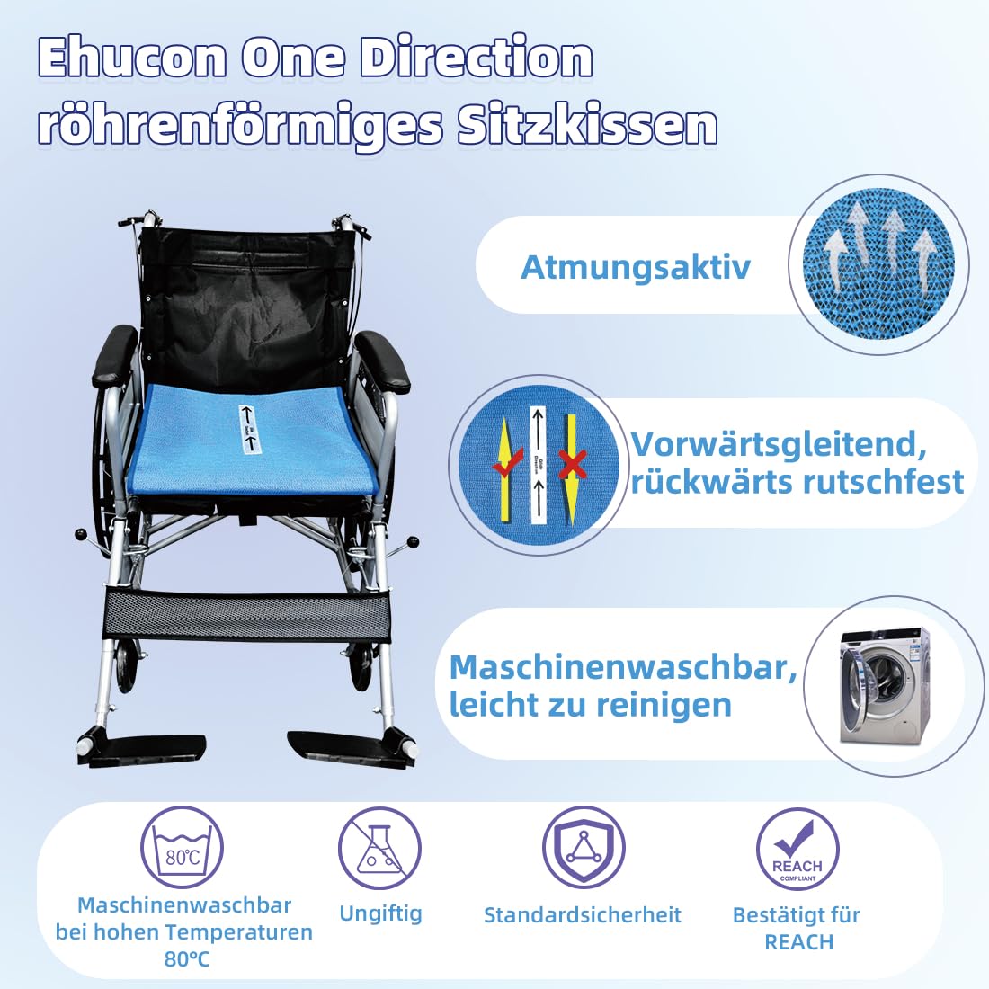 Antirutsch Sitzkissen, One Direction Tubular Sitzkissen, Sturzvermeidung für Ältere/Senior im Stuhl/Auto/Bürostuhl/Rollstuhl 17"x17"