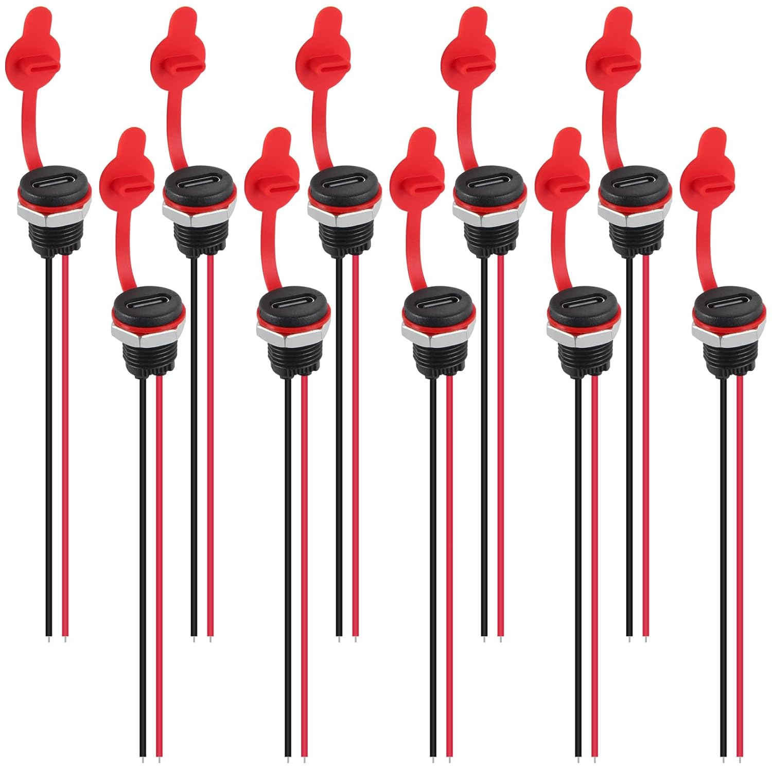 ACEIRMC 10pcs Type-C Female Chassis 2 Pin Type-C Socket Connector Waterproof Jack Female Charging Port 3A USB-C Charger Plug Socket (Cover 2pin)