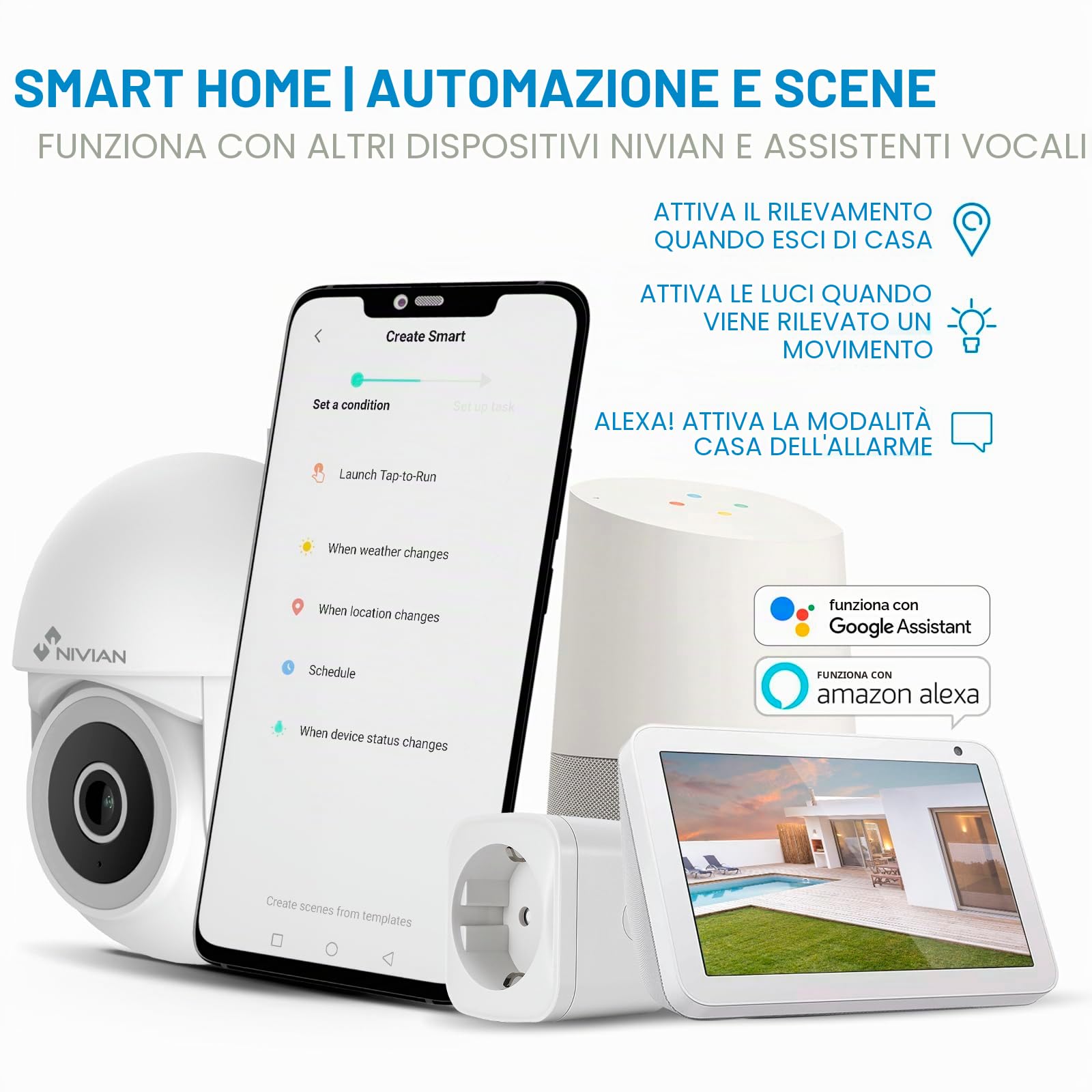 NIVIAN Telecamera WiFi Esterno 2K SUPERHD PTZ – Sorveglianza 360°, Visione Notturna, Audio Bidirezionale | Rilevamento Movimento Intelligente & App Tuya. Sicurezza Domestica Facile e Completa