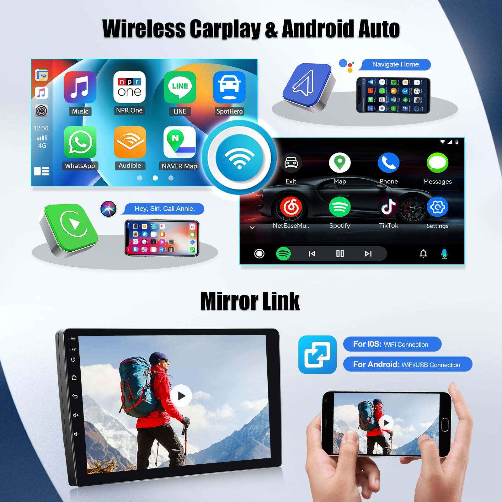 SIXWIN 4+64G Android 15 Autoradio per Mercedes Benz Smart Fortwo 451 2005-2010 con CarPlay/Android/Mirror Link,9" HD TouchScreen Schermo con Navigatore WiFi Bluetooth 5.0 RDS FM Comandi al Volante