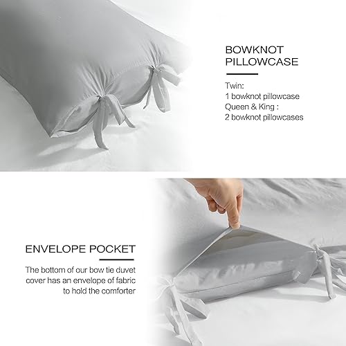 Miniatura 5 de ILAVANDE Juego de funda nórdica (individual, gris claro)