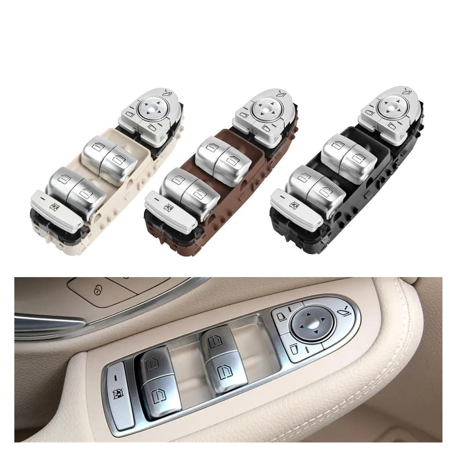 W205 W253 Electrical Window Switch Button Vehicle Door Glass Control Switch Fit for Benz C GLC Class C200 C200 GLC260(Beige)