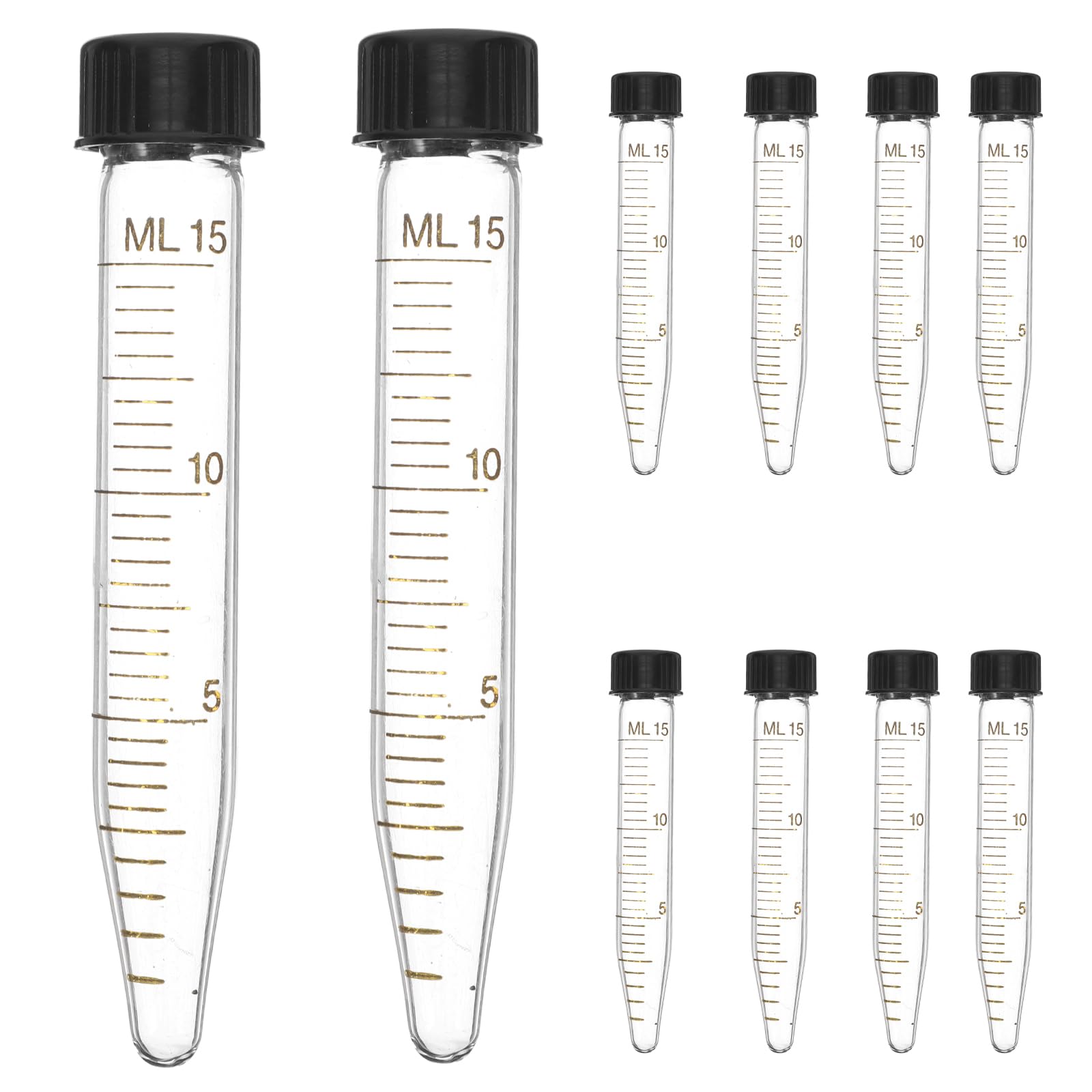 10 Pack 15ml Glass Conical Centrifuge Tubes, Graduated Test Tubes with Leak- Proof Screw Caps - Transparent Laboratory Vials for Sample Storage &
