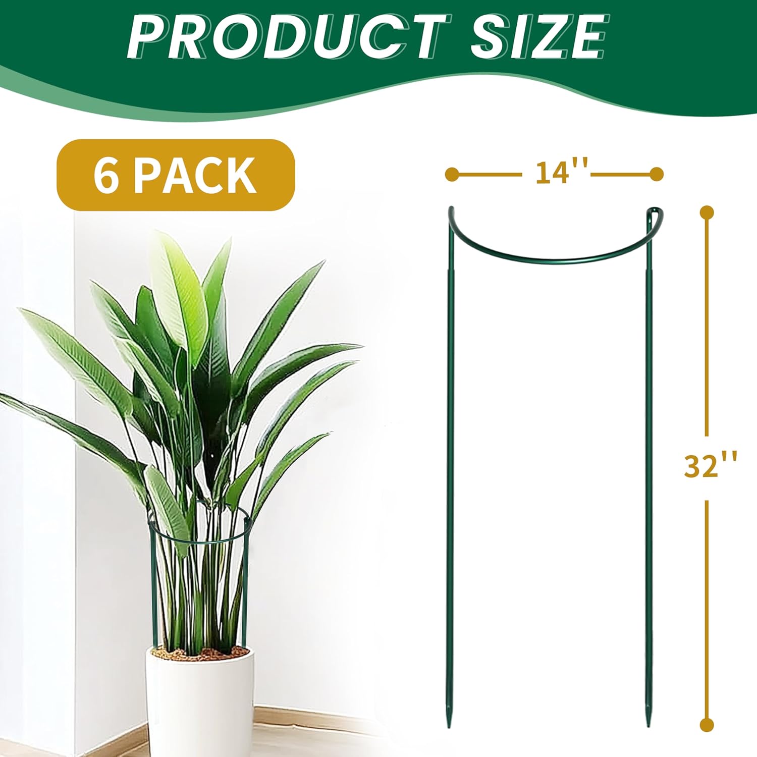 6-Pack Garden Plant Support Cages,14"Diax32"H Heavy Duty Interlinked Half Round Peony Support Rings,Metal Plant Support Stakes for Peony,Tomato,Hydrangea,Rose,Indoor & Outdoor Garden Plant Supports