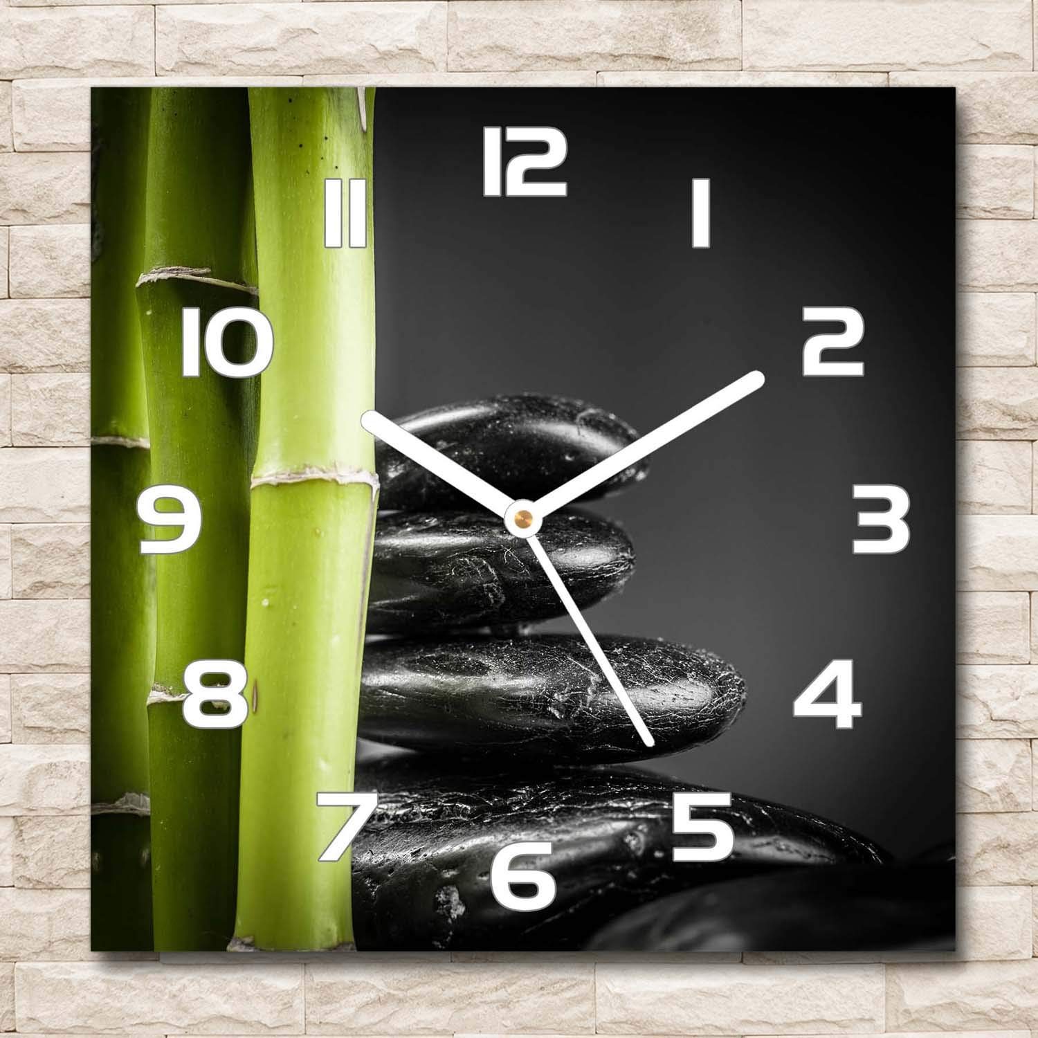 Tulup Glasuhr - 30x30cm - weißen Zeigern - Wanduhr Wandkunst Bild Gehärtetem Glas Uhr Echtglas Küche Wohnzimmer - Bambus