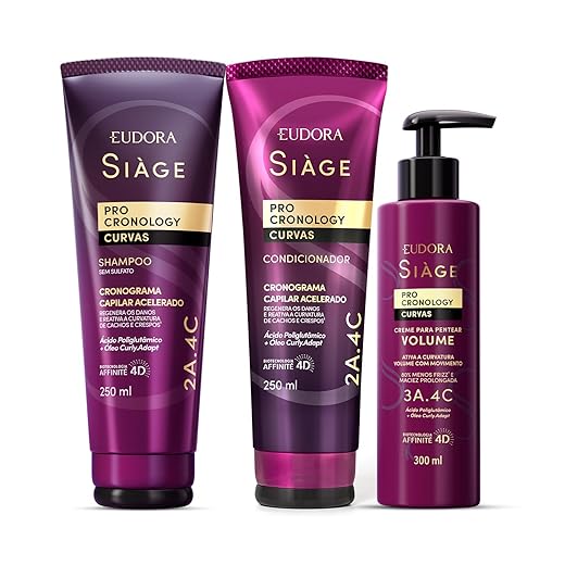 Combo Siàge Pro Cronology Curvas: Shampoo 250ml + Condicionador 250ml + Creme para Pentear Volume 300ml