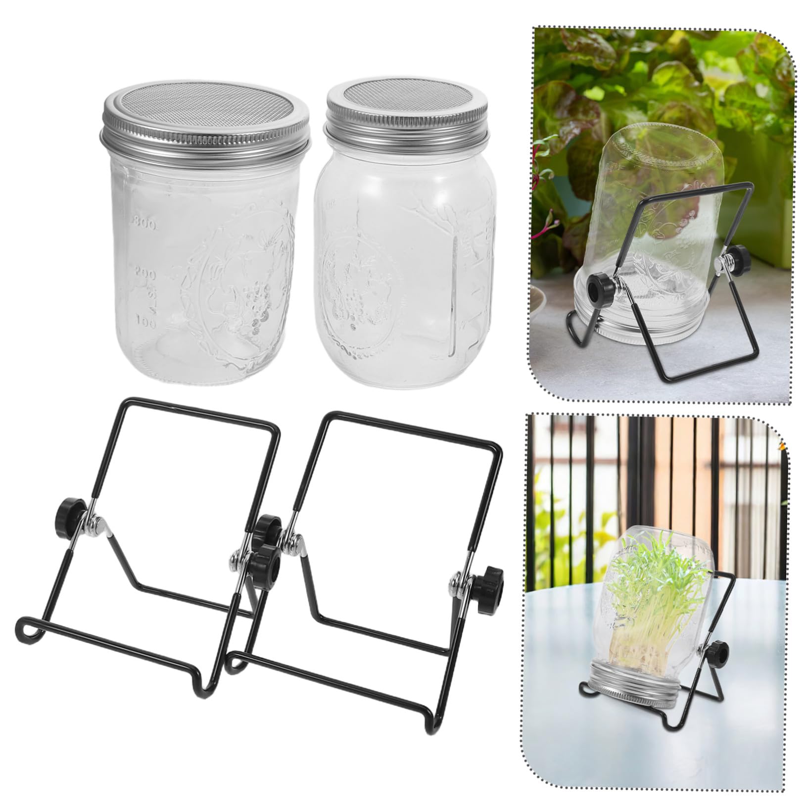 BESTonZON 2ensembles Kit De Germination avec Couvercles Passoire Et Support pour Micro-pousses Bocal De Germination