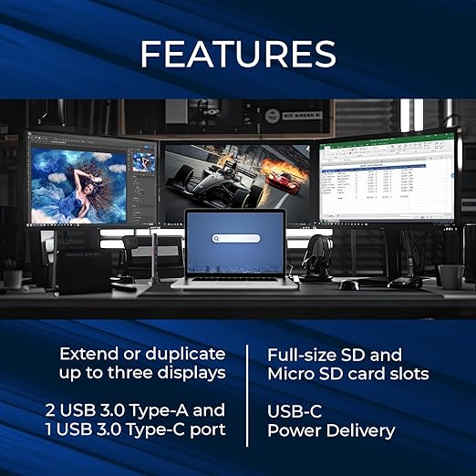 Docking Station OREI DisplayLink 3 Monitores 4K, 14 Puertos, 100W PD miniatura 9