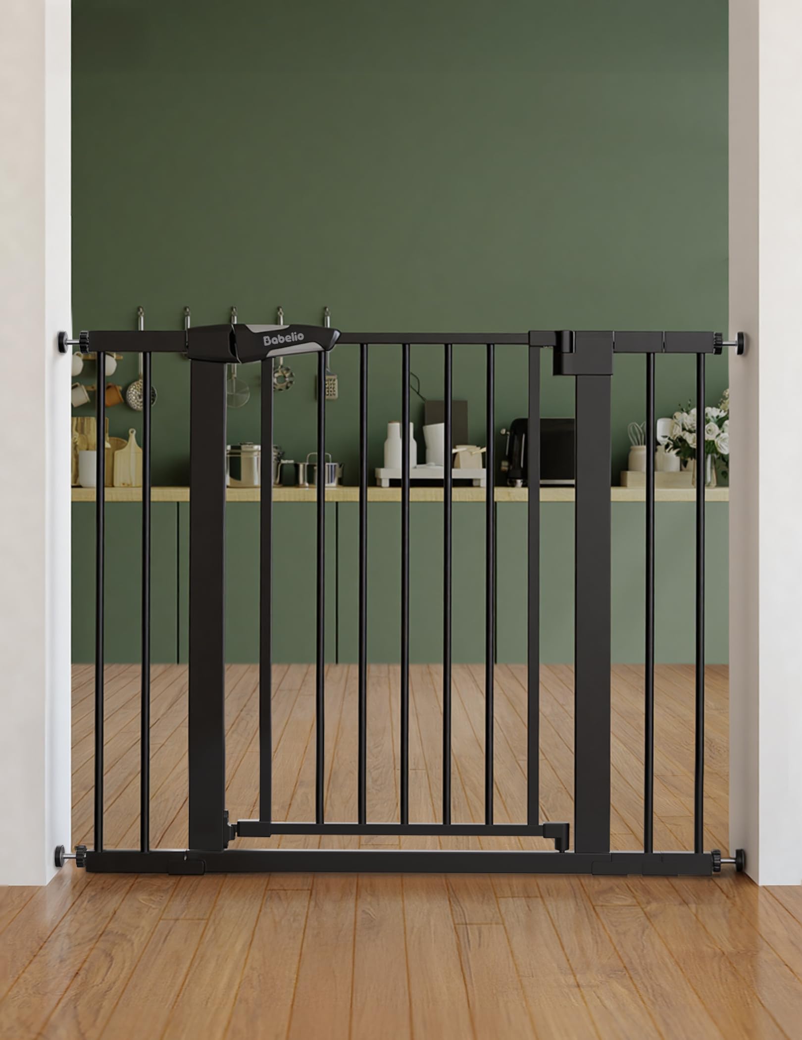 Babelio Baby Gate for Doorways and Stairs, 26''-40'' Auto Close Dog/Puppy Gate, Easy Install, Pressure Mounted, No Drilling, fits for Narrow and Wide Doorways, Safety Gate w/Door for Child and Pets