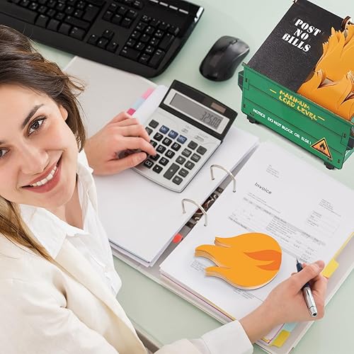 Miniatura 5 de Chuangdi Juego de 3 contenedores de bomberos, soporte para lápices con 150 tarjetas de notas de llama, accesorios de escritorio, decoración de