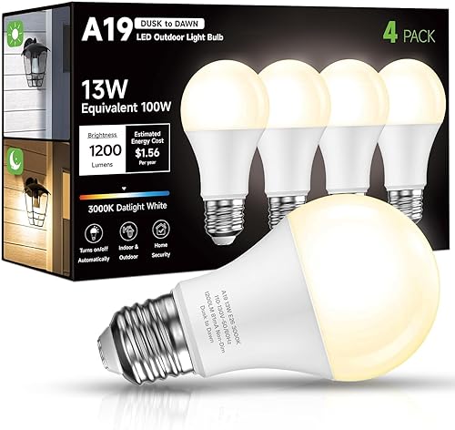Miniatura 8 de Bombilla LED con sensor de atardecer a amanecer, luz blanca diurna 5000 K, A19 13 W (equivalente a 100 vatios), iluminación brillante para porche,