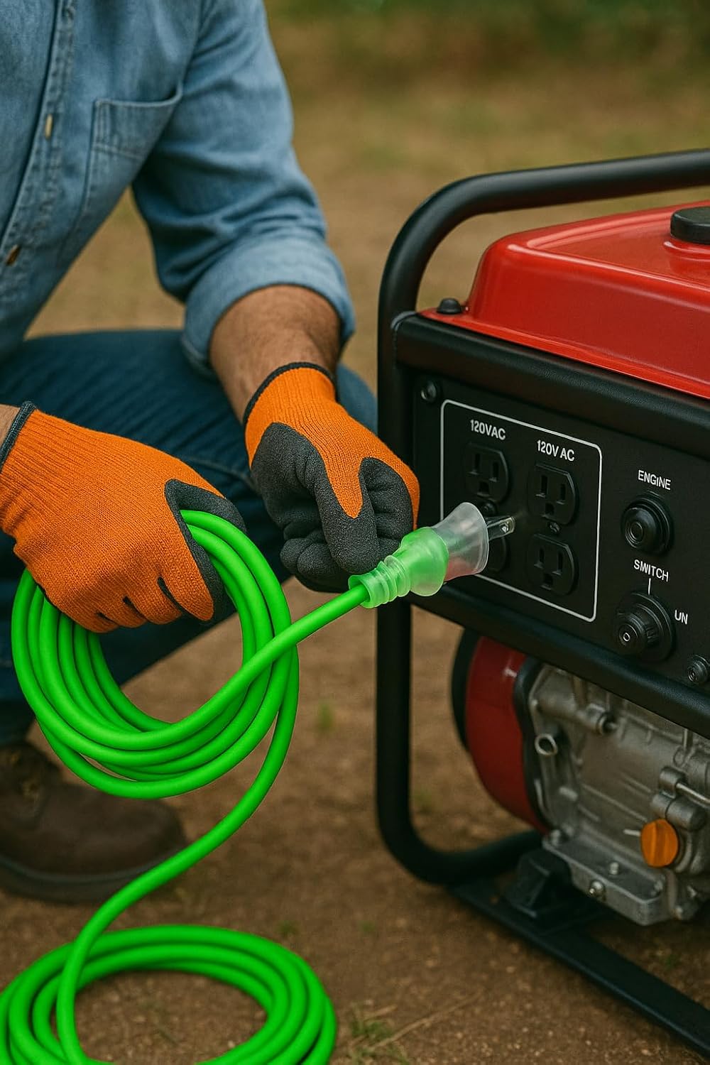 10 Gauge 50 FT Extension Cord 10/3 Contractor SJTW – Heavy Duty Outdoor Extension Cable, Waterproof & Flexible with Lighted Ends, 10 awg Copper Wire 3-Prong Plug 125V 15A 1875W ETL Listed green