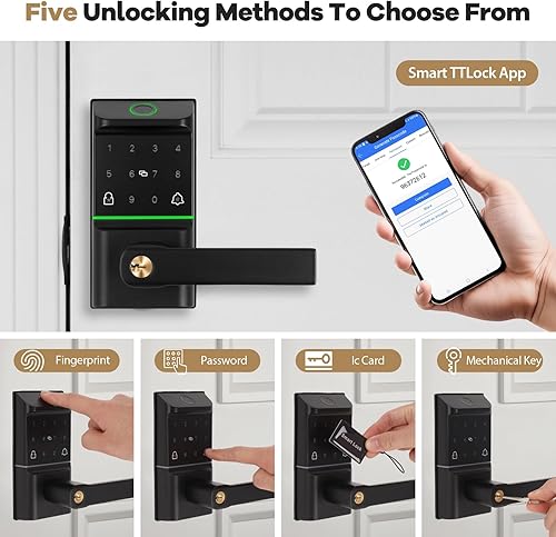 Miniatura 3 de Bamberg - Cerradura de puerta inteligente con teclado con asa cerrojo de entrada sin llave - Cerradura de puerta con huella digital y teclado para