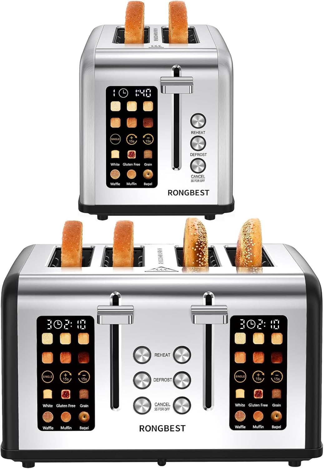 2 Slice Touch Screen Toaster Stainless Steel Digital Touchscreen with Wide Slots