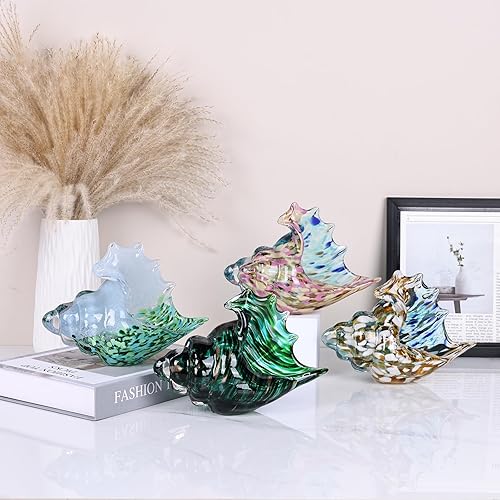 Miniatura 8 de DOVDOV Estatua de caracola de vidrio soplado a mano, obras de arte de vidrio de mar verde, decoraciones de concha de mar de vidrio para decoración