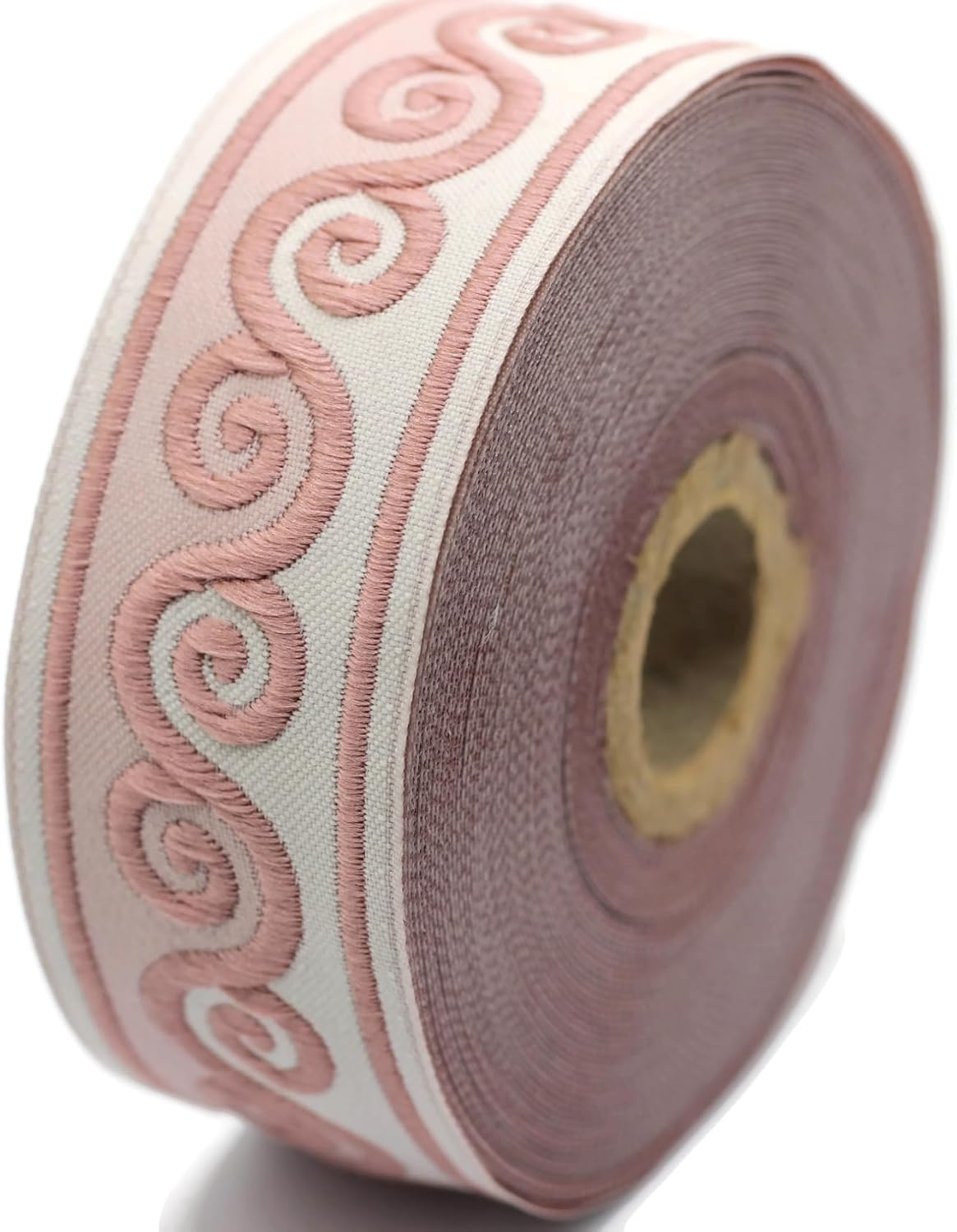 11 Yards Spool 1.37" Wide Powder Pink & Beige Scroll Jacquard Trim Native American Woven Trim Woven Ribbons 35137 V2