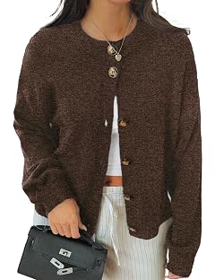 Womens Chunky Button Cardigan Trendy Crewneck Long Sleeve Knit Jackets Warm Solid Color Sweaters