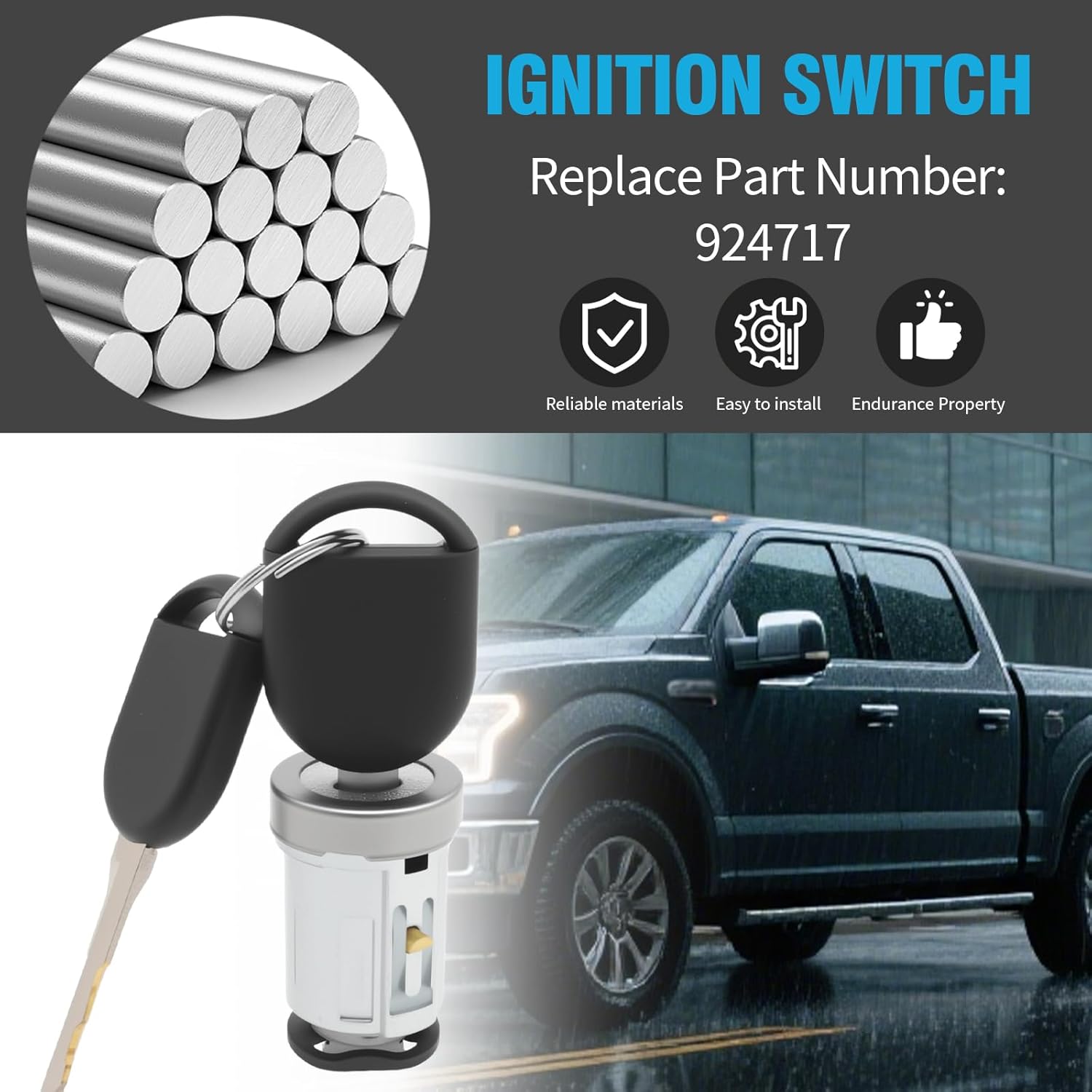 924-717 Ignition Switch Lock Cylinder with 2 Transponder Chip Keys, Replacement for Ford Series 150 250 350 Focus 2006-2011, Replacement for Lincoln Aviator, Replaces 4L3Z11582BB C-42-197