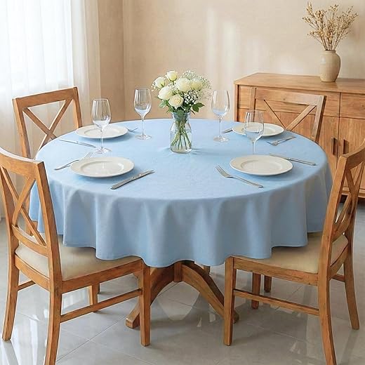 Toalha De Mesa Redonda 4 Lugares 1,40m Tecido Oxford Liso Leve e Resistente Cozzilar (Azul Bebê)