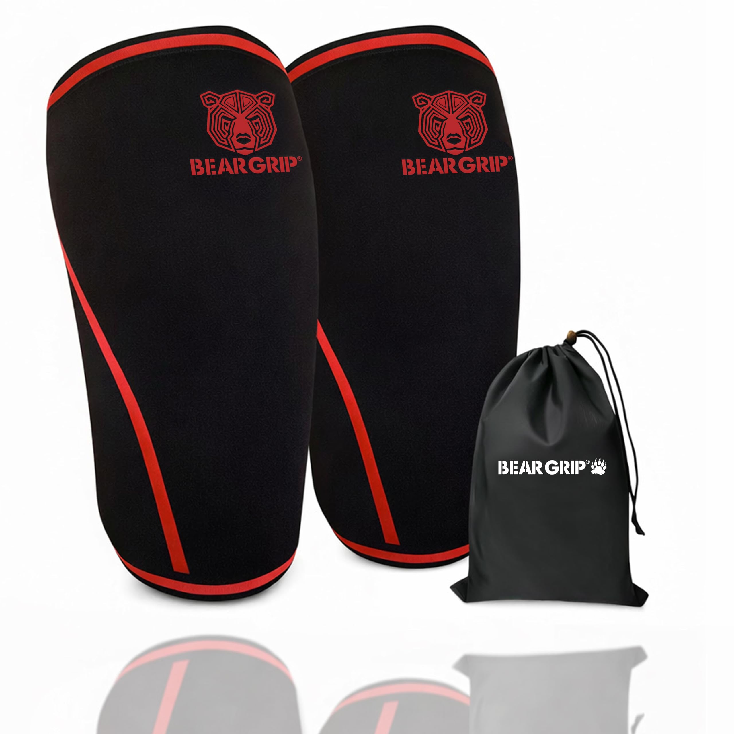BEAR GRIP - Premium 7mm Compression & support knee Sleeves (Pair) For High Performing Athletes Keep Fit Without Damaging Your Knee (Black with Red, XL) — image 1