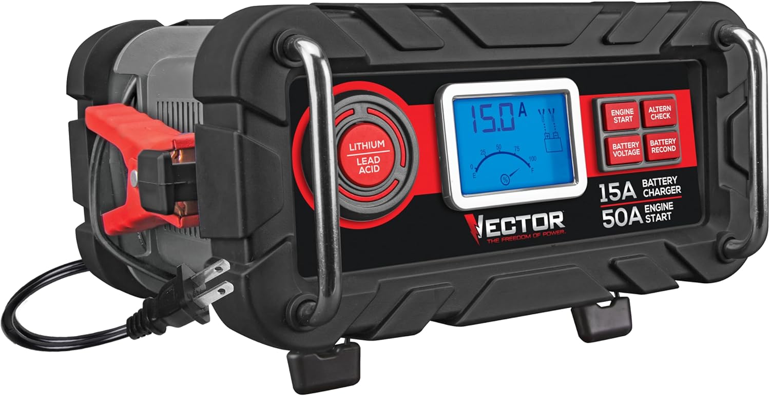 Vector BC15BV Amp Automatic 12V Battery Charger with 50 Amp Engine Start and Alternator Check