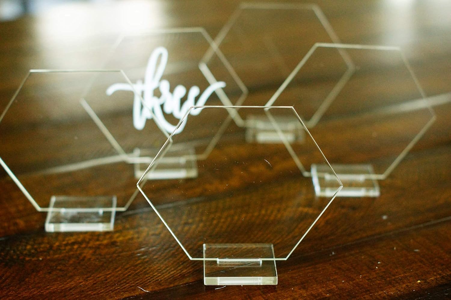 Cedar and Ink Set of 10 Large Hexagon Sign Blanks - Wedding Shower DIY Glass Tiles with Stand for Acrylic Table Numbers 1-20 (5.5" - Pack of 10)