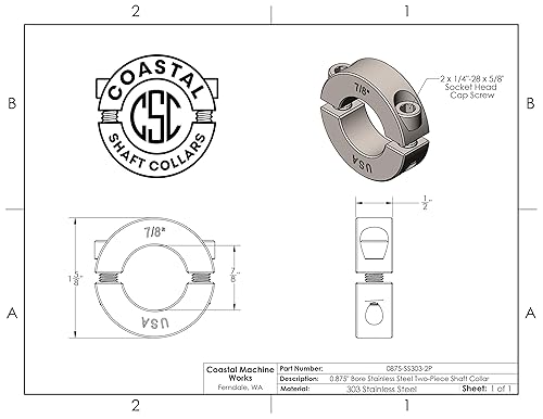 Miniatura 47 de Diámetro de orificio de 1.875 pulgadas - Abrazadera de dos piezas de collar de eje - Acero inoxidable 303 (paquete de 1)