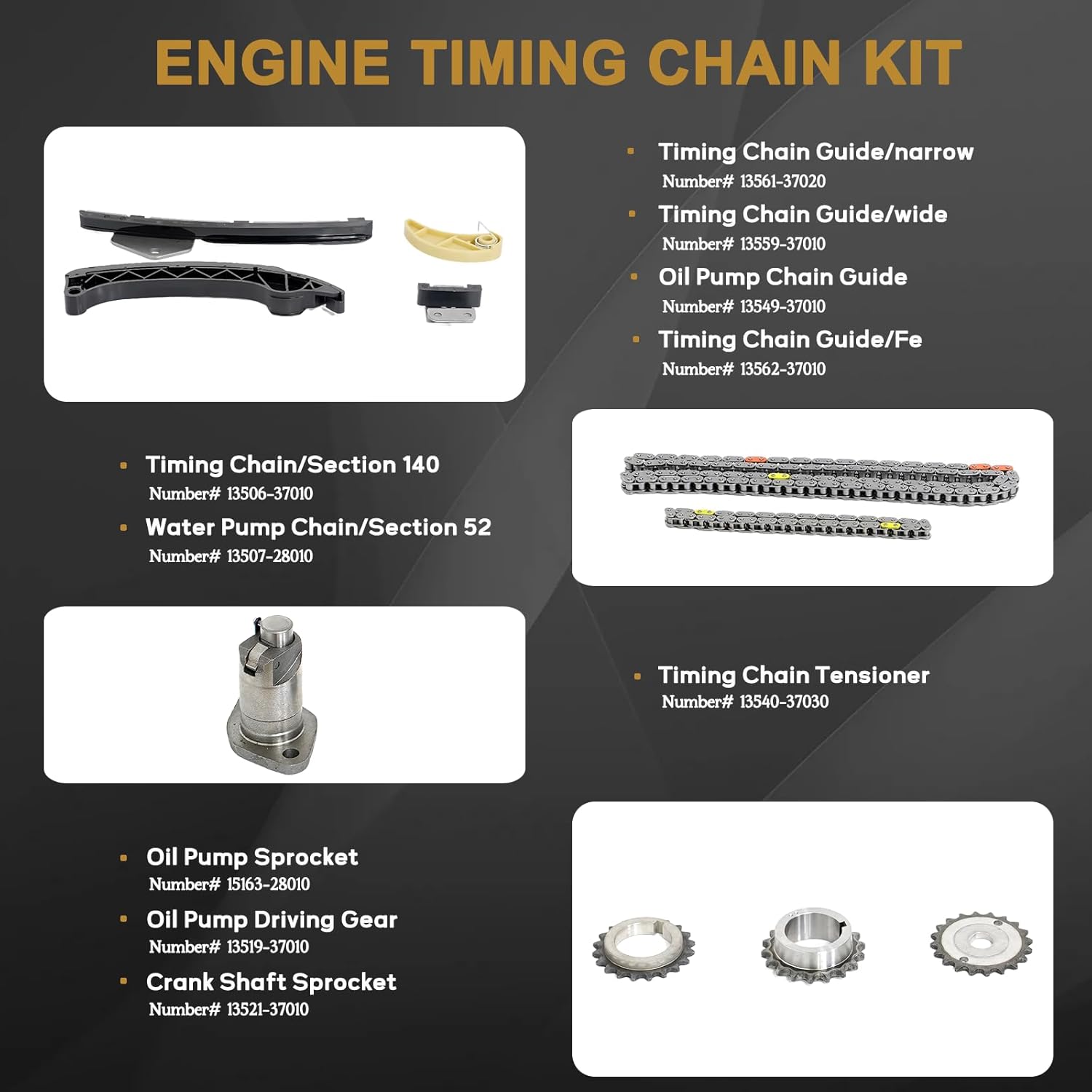 10PCS Engine Timing Chain Kit W/Sprocket & Guide & Tensioner Timing Chain Set Compatible with Toyota Corolla 2009-2019 Prius 2009-2015 Lexus CT 200h 2011-2017 for Lotus Elise 2011