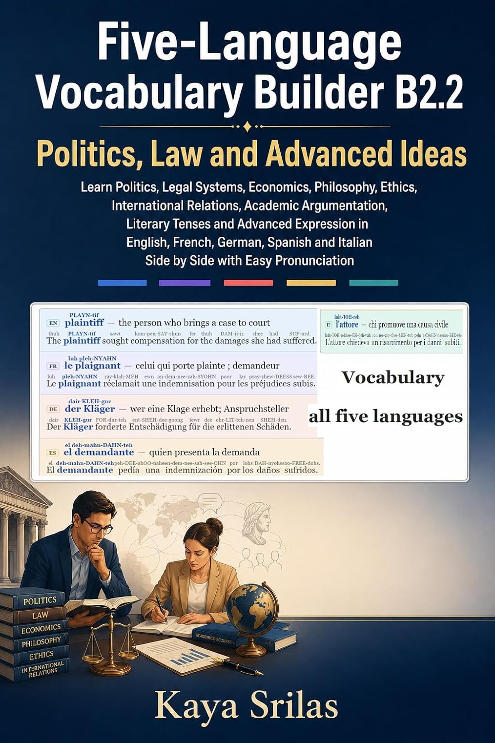 Five-Language Vocabulary Builder B2.2 — Politics, Law and Advanced Ideas: Learn Politics, Legal Systems, Economics, Philosophy & Ethics in English, French, ... Spanish & Italian with Pronunciation