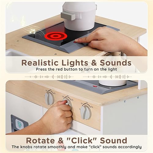 Miniatura 3 de SainSmart Jr. Juego de cocina de madera para niños, juego de cocina premium para niños pequeños, incluye estufa, refrigerador y accesorios para