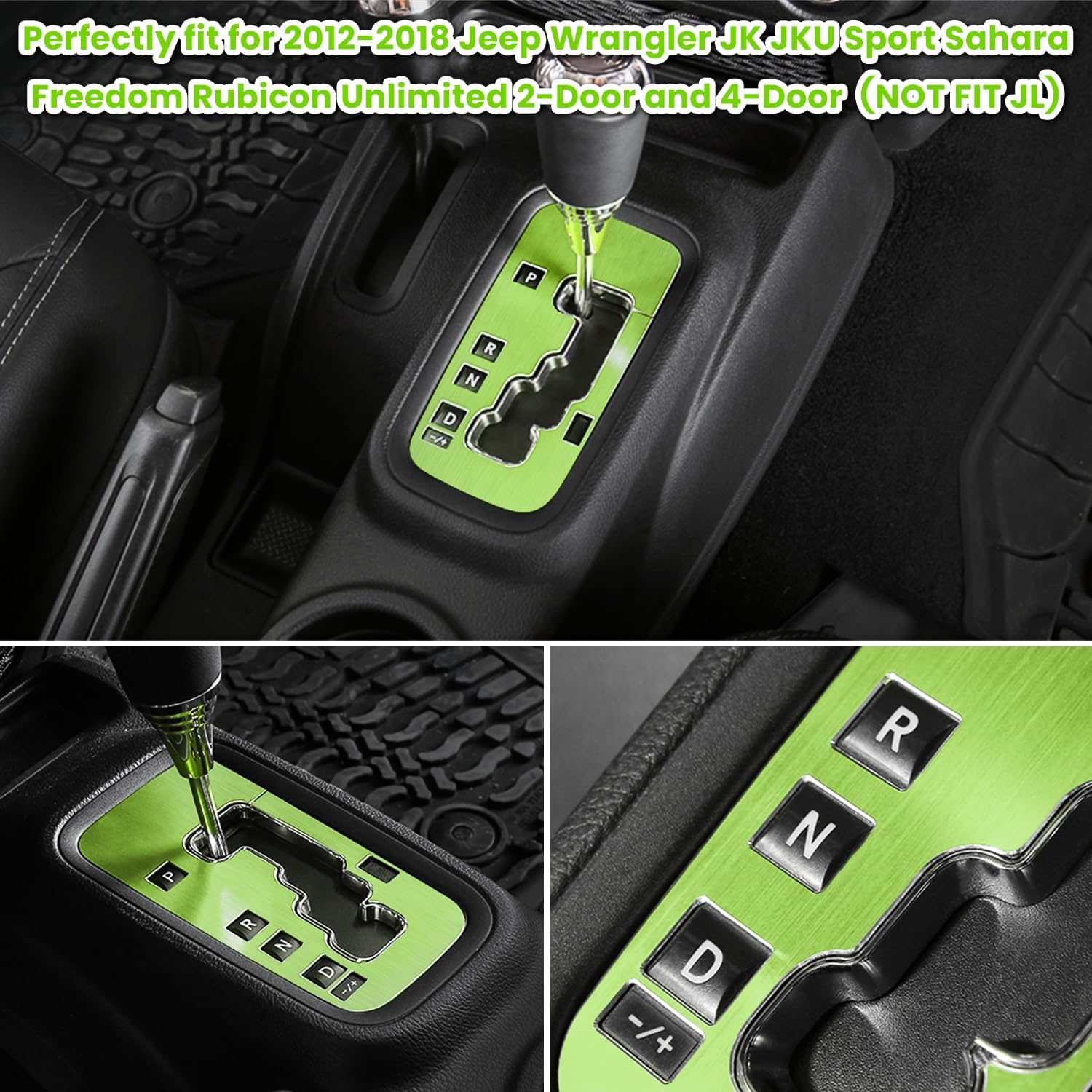 Trim Gear Frame Cover Gear Shift Box Cover For Jeep Wrangler 2012-2018 JK JKU Sport Sahara Freedom Rubicon Unlimited Gear Shift Panel Cover Trim Interior Decoration Accessories Aluminum (Green) image 2