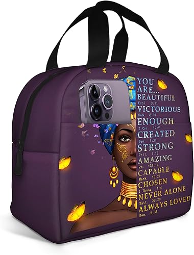 Bolsa de almuerzo para mujeres afroamericanas, reutilizable, con aislamiento mágico, portátil, para viajes, senderismo, trabajo, regalos