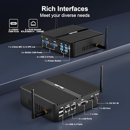 Miniatura 6 de HISTTON Mini PC Windows 10 Pro, Celeron J4125 DDR4 8GB RAM 128GB SSD, Micro PC, Dual LAN, WiFi, BT4.0, PC industrial con 2 RS232 COM, puerto