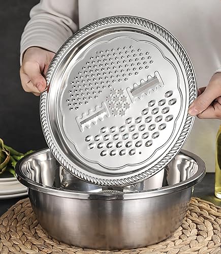 Miniatura 8 de NAICISUM Cuenca multifuncional de acero inoxidable, juego de colador de rallador 6 en 1, rallador de queso de jengibre, cesta de drenaje para