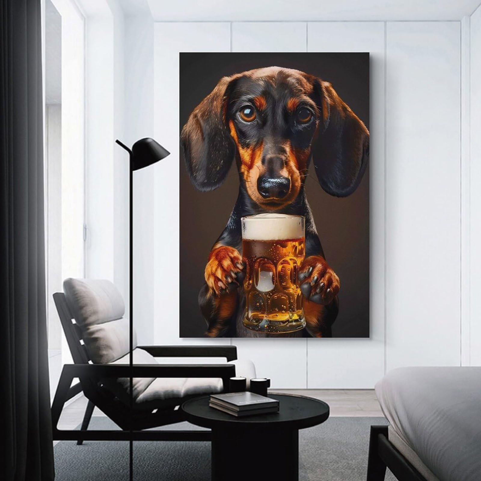 Junmoney Dachshund Beer Canvas Wall Decor, 16x24inch(40x60cm), for Gallery Wall Decor And Room Displays, Wall Decor Suited to Curated Displays