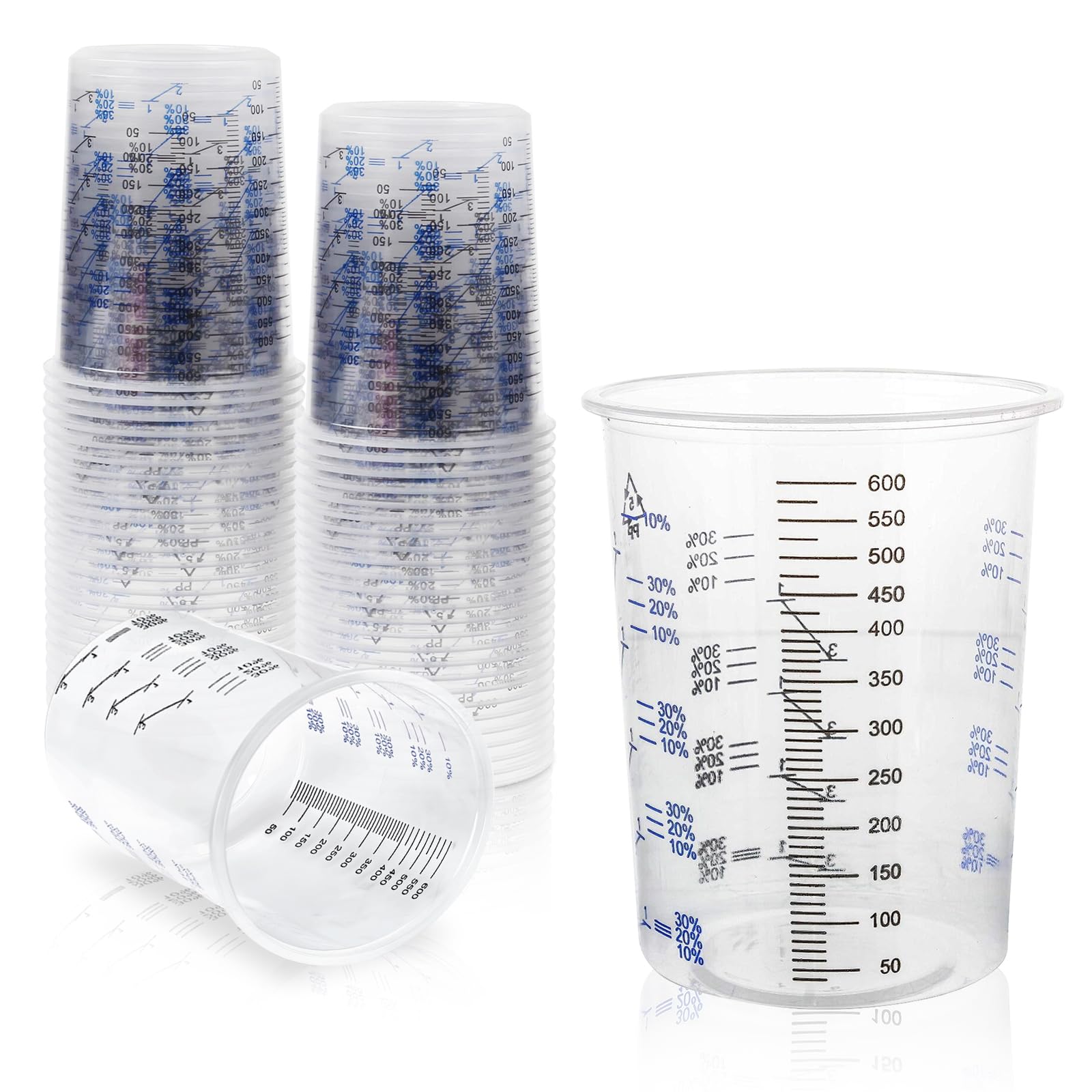 Vasos Mezcladores De Pintura,50 Pcs 600ml Vasos Mezcladores De Plastico,Vasos Medidores Pintura,Tazas De Mezcla De Pintura Para Líquidos,Pinturas,Pigmentos
