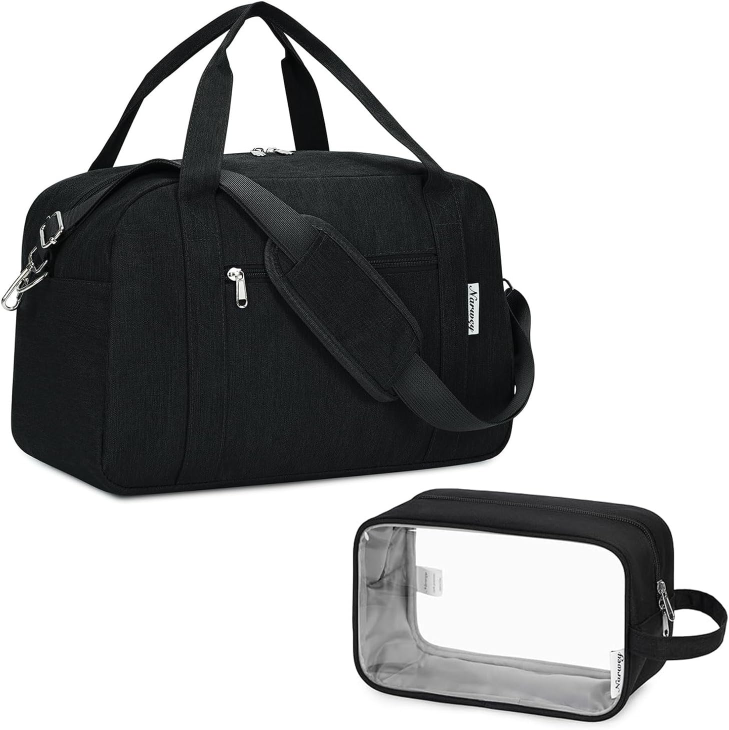 Narwey Travel Duffel Bag with Wet Pocket + Clear Travel Toiletry Bag for Women and Men