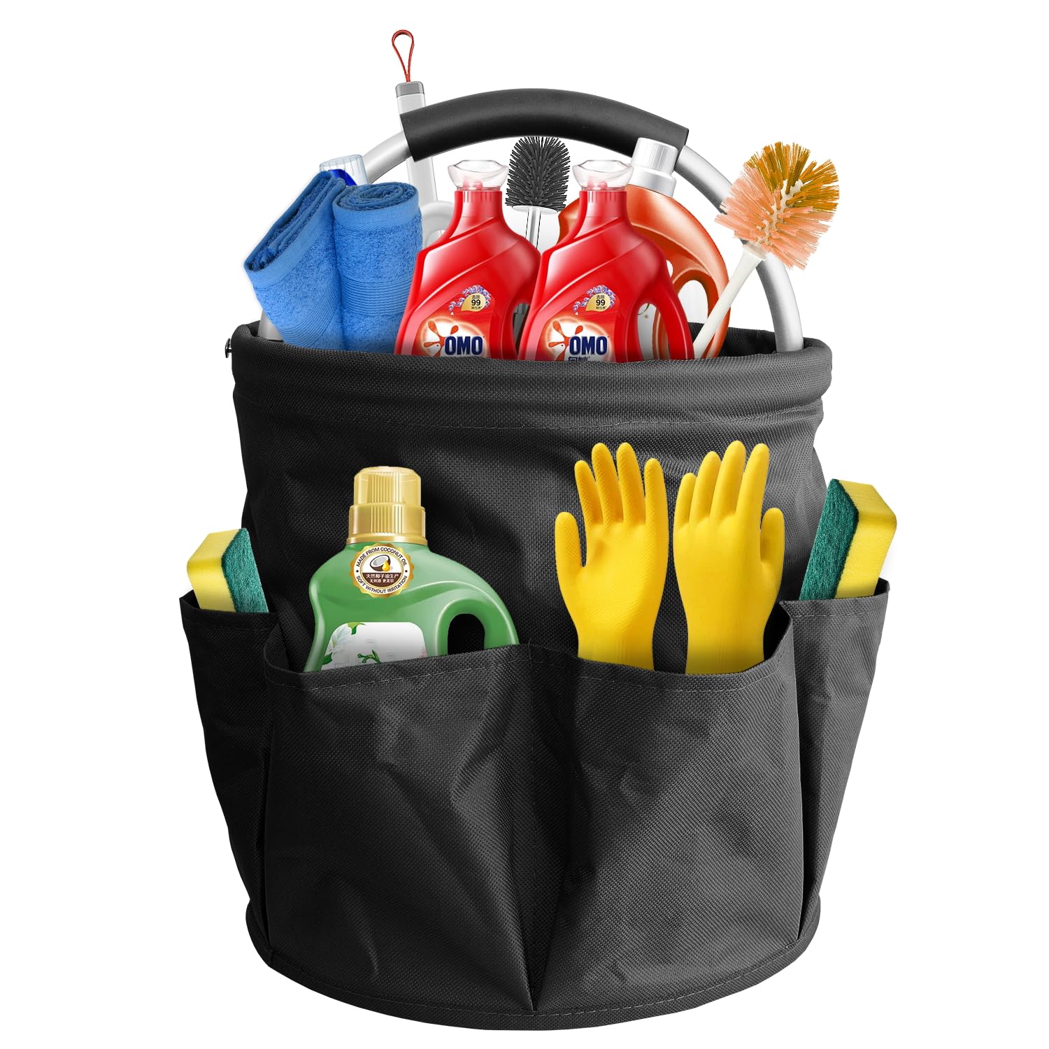 Jingming keji Foldable cleaning caddy basket Portable cleaning caddy Bucket Cleaning Organizer with Handle and 6 Pockets cubetas