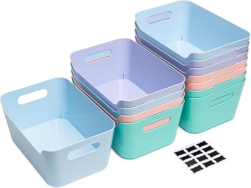 Miniatura 11 de Tiawudi Paquete de 12 contenedores de almacenamiento de 4.5L, cestas de almacenamiento de plástico para organización del hogar y aula, contenedores