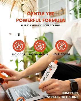WHOOSH! Screen Shine Go - 1 fl oz Refillable Screen Cleaner Kit with Microfiber Cloth for MacBook, Phone, iPad & Eyeglasses - Powerful Streak-Free Cleaning - Pocket-Sized, TSA-Approved for Travel