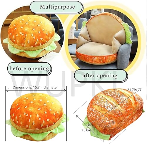 Miniatura 3 de WUPKL Almohada de hamburguesa con queso, almohada de felpa de hamburguesa con queso, almohada de felpa de hamburguesa con queso para poner la