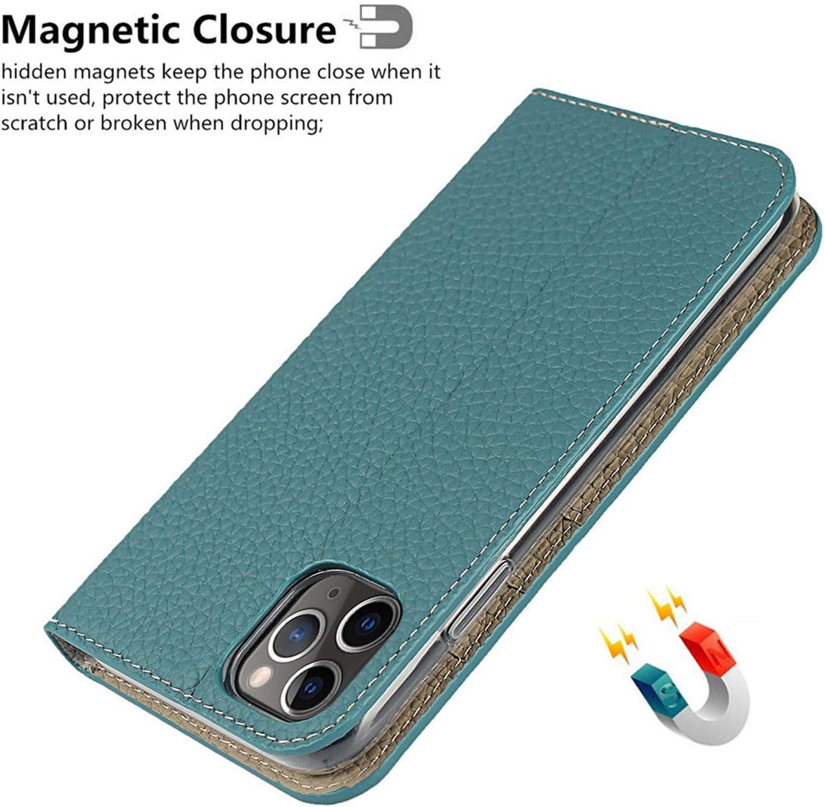 iCoverCase Compatible with iPhone 11 Pro Max Wallet Case, RFID Blocking Genuine Leather Magnetic Case with Wrist Strap and Card Slots Kickstand Feature Flip Cover 6.5 Inch (Light Blue)