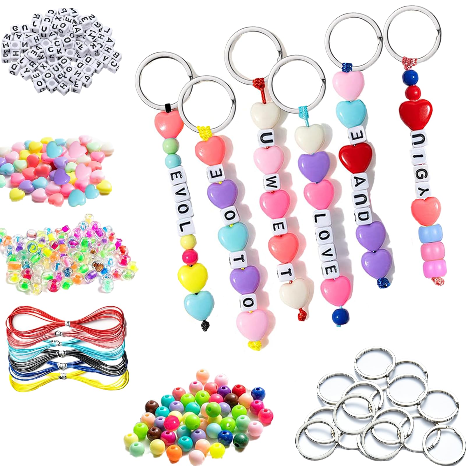 JehaYu 287 Pcs DIY Bead Keychain Making Kit Beadable Keychains Supplies Key Chain Making Alphabet Letter Beads Keychains Accessories for DIY Keychain
