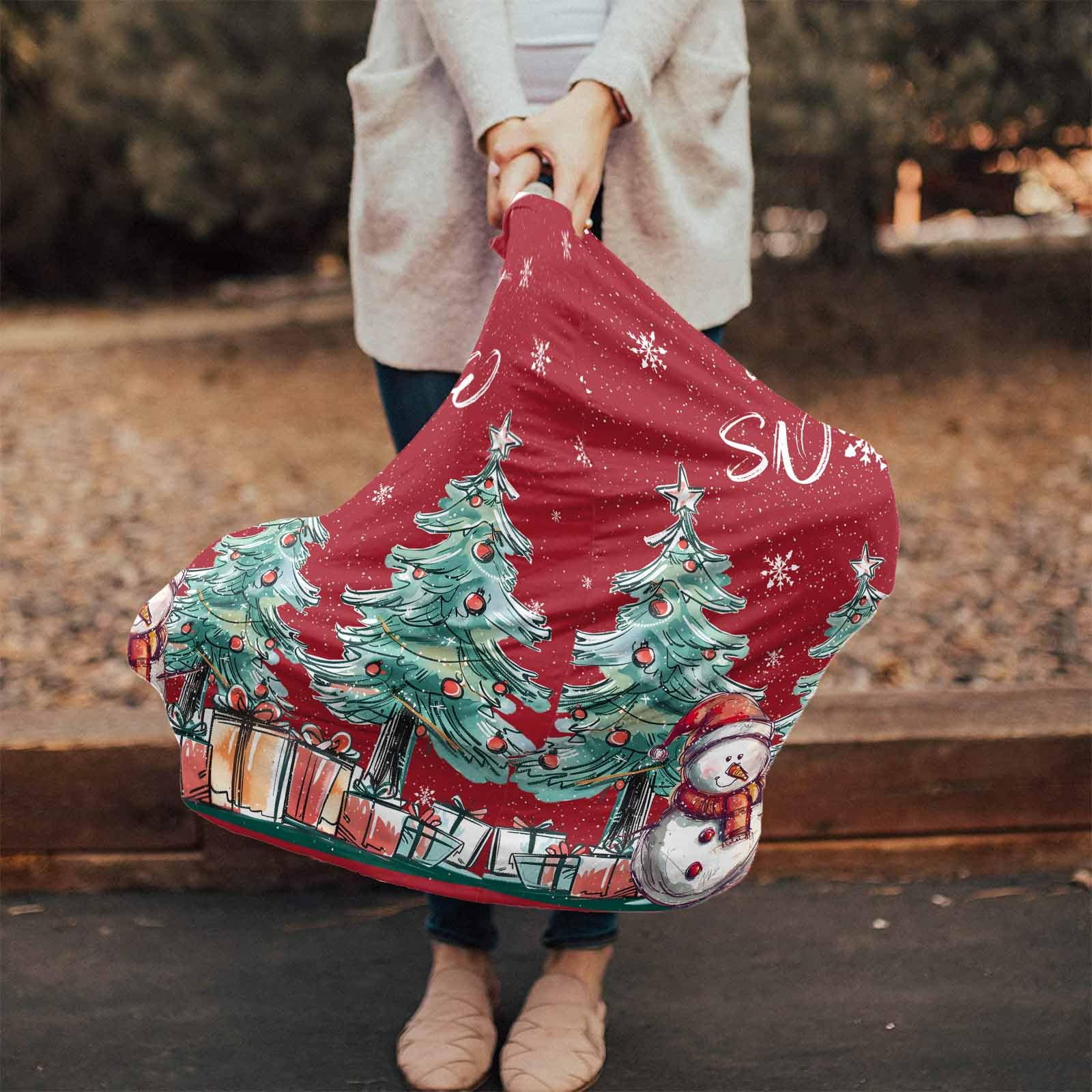 Nursing Cover for Breastfeeding Scarf, Xmas Boxes Pine Snowman Hand Painted Baby Car Covers Super Soft Multi Use for Canopy Shopping Cart Cover Blanket Stroller Cover