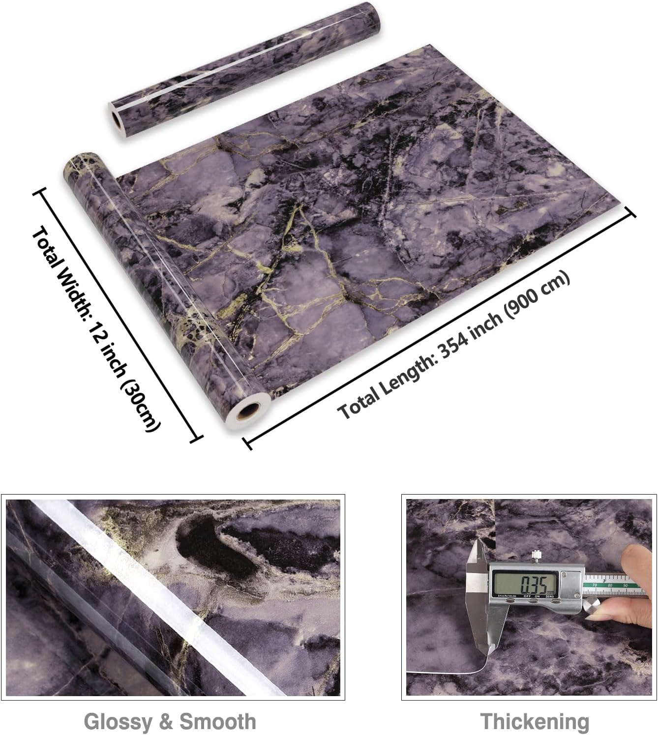 CRE8TIVE Luxury Purple Gold Marble Peel and Stick Wallpaper 12"x354" Glossy Marble Contact Paper Counter Top Peel and Stick Waterproof Self Adhesive Removable Purple Wall Paper for Kitchen Bathroom
