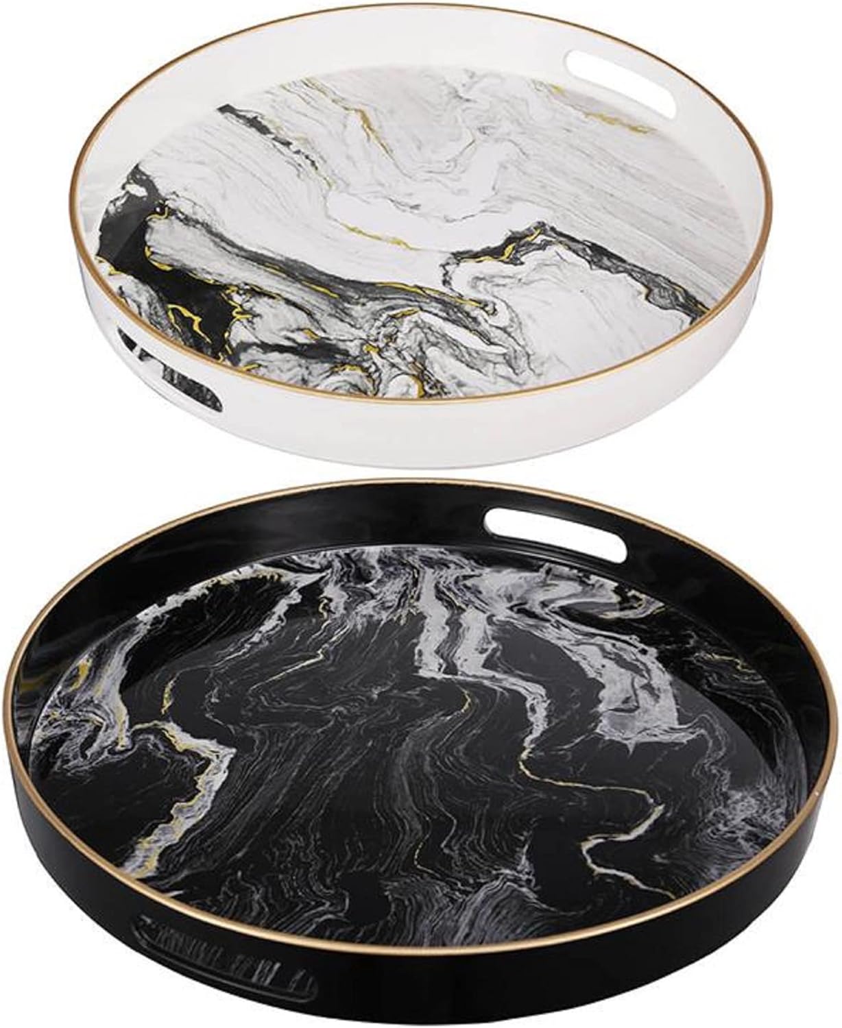 A&B Home S/2 Quinn Trays, Set of 2 Black and White, 2 Piece