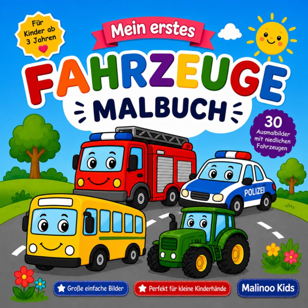 Mein erstes Fahrzeug-Malbuch: Große einfache Fahrzeuge zum Ausmalen für Kinder ab 3 Jahren